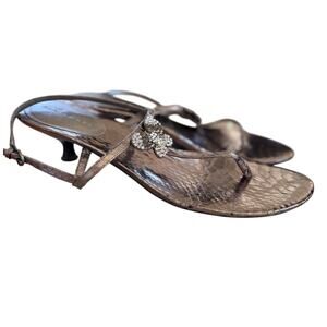 Y2K Bandolino Metallic Snakeskin Bronze Brown Rhinestone Butterfly Kitten Heels